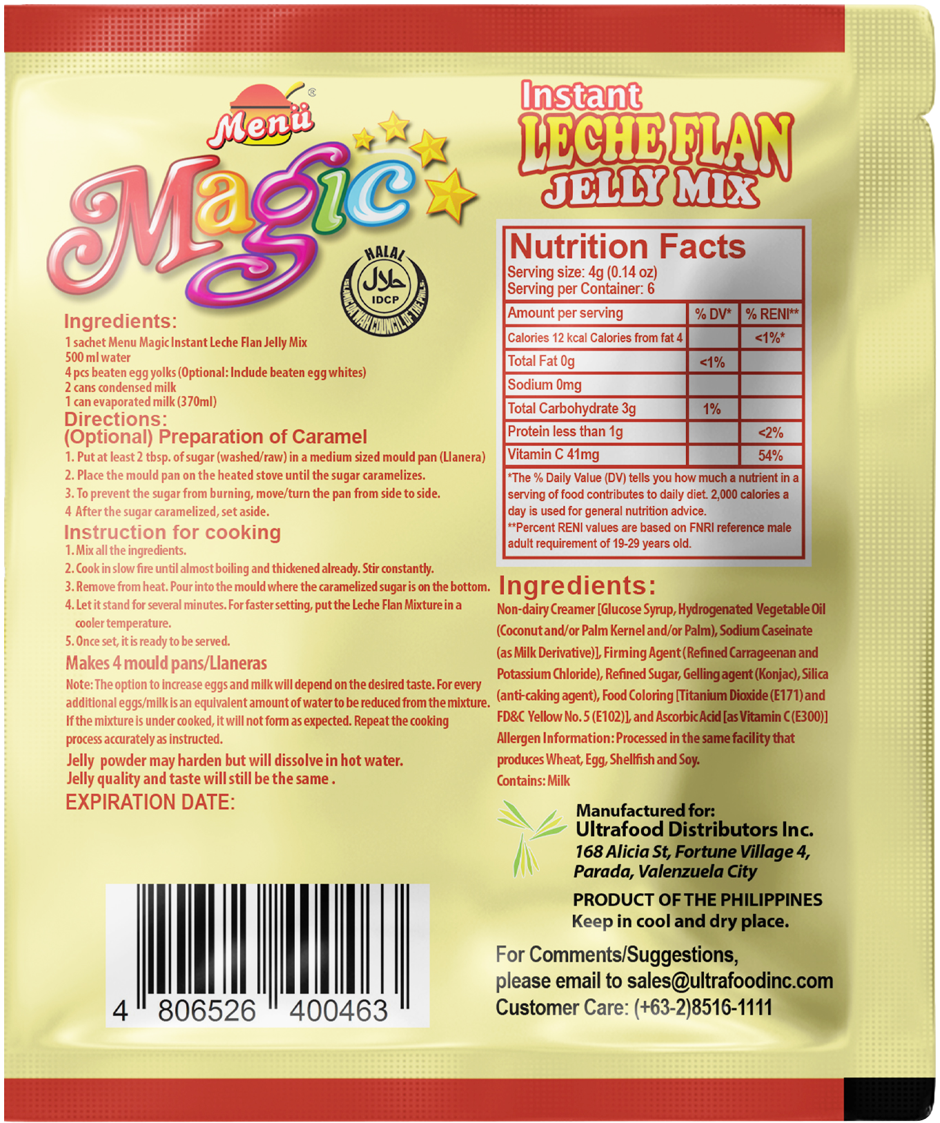 Menu Magic Jelly Leche Plan back image