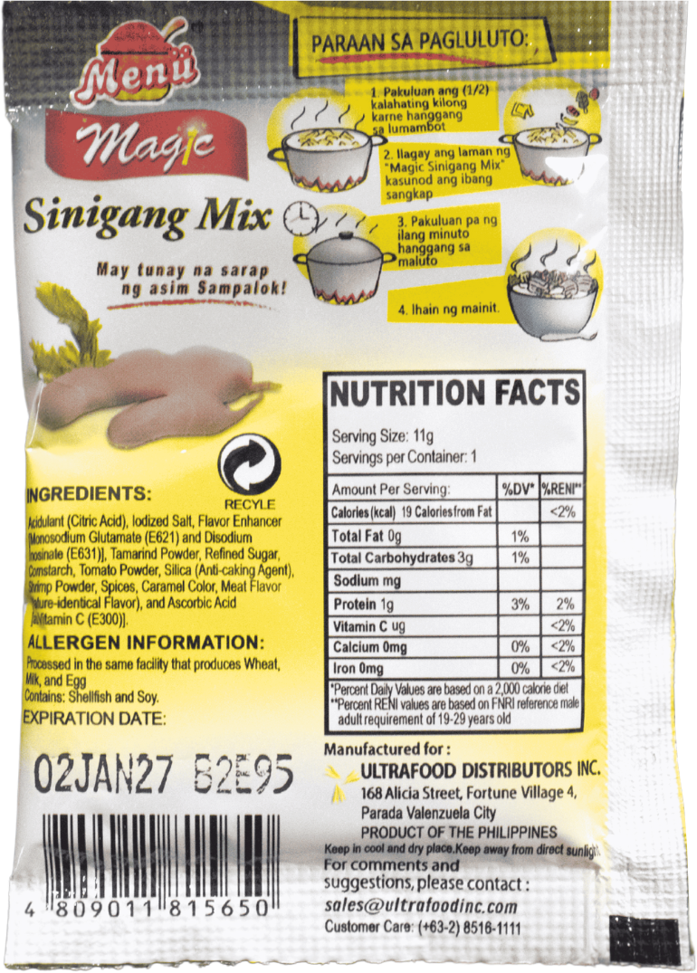 Menu Magic Sinigang Mix 11g back image