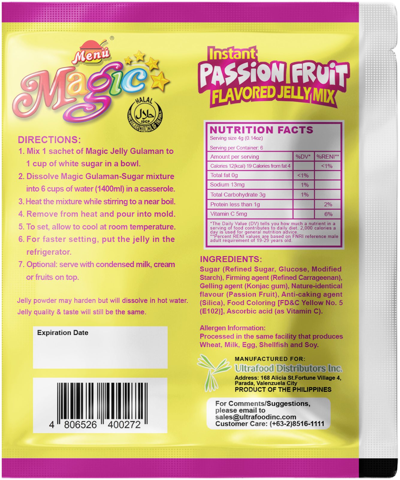 Menu Magic Jelly Passion Fruit back image