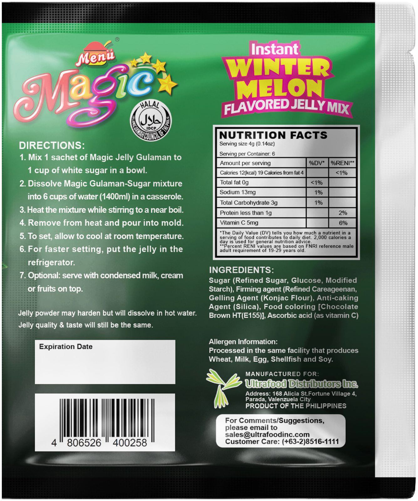 Menu Magic Jelly Wintermelon back image