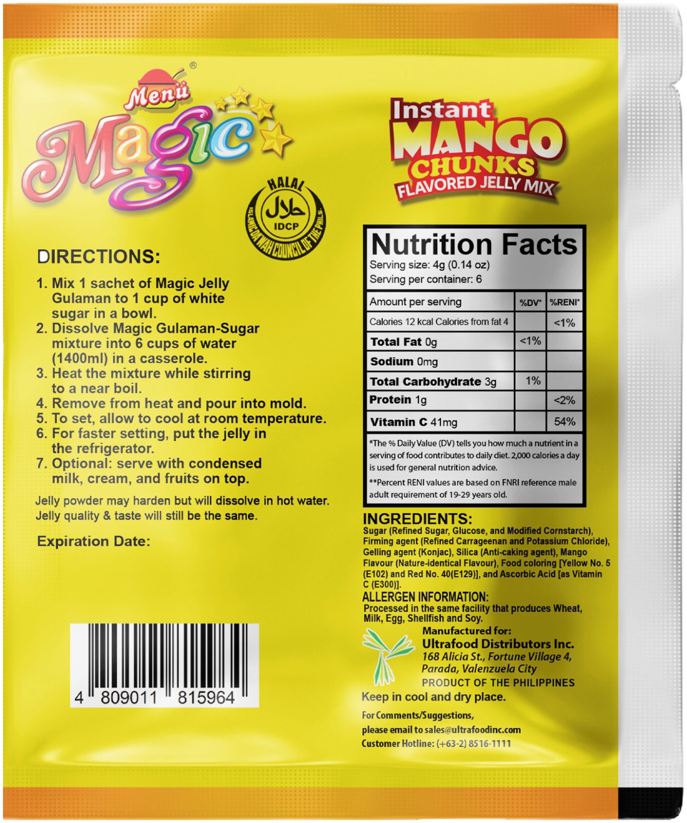 Menu Magic Jelly Mango back image