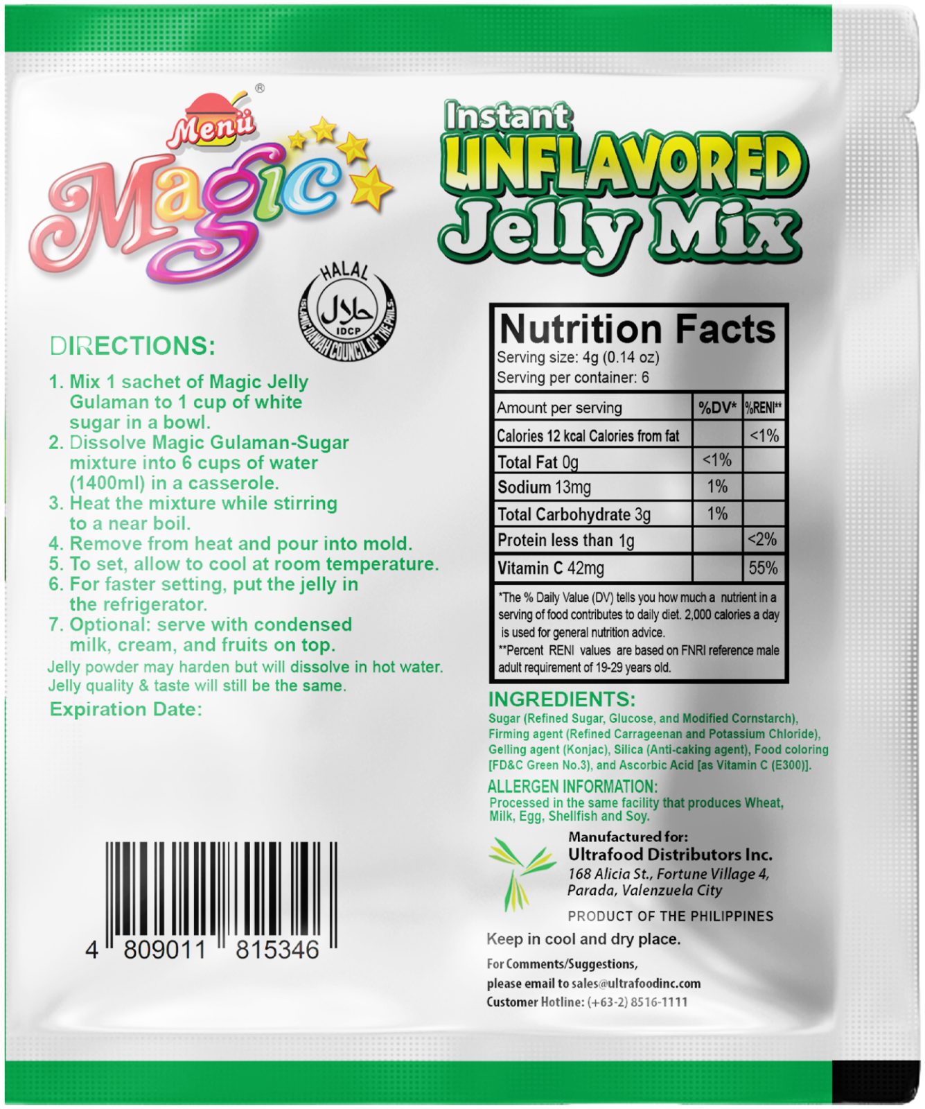 Menu Magic Jelly Green back image