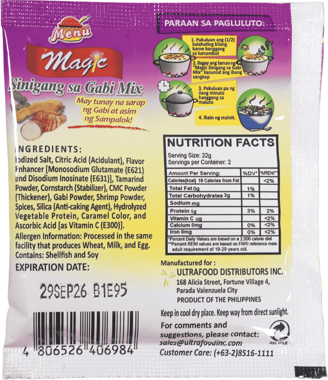 Menu Magic Sinigang sa Gabi Mix 22g back image