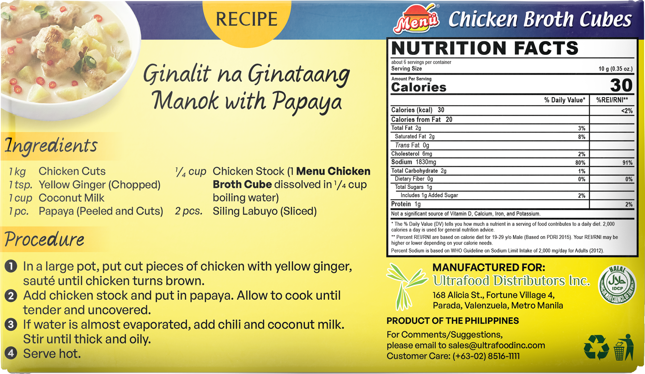 Menu Chicken Broth Cubes back image