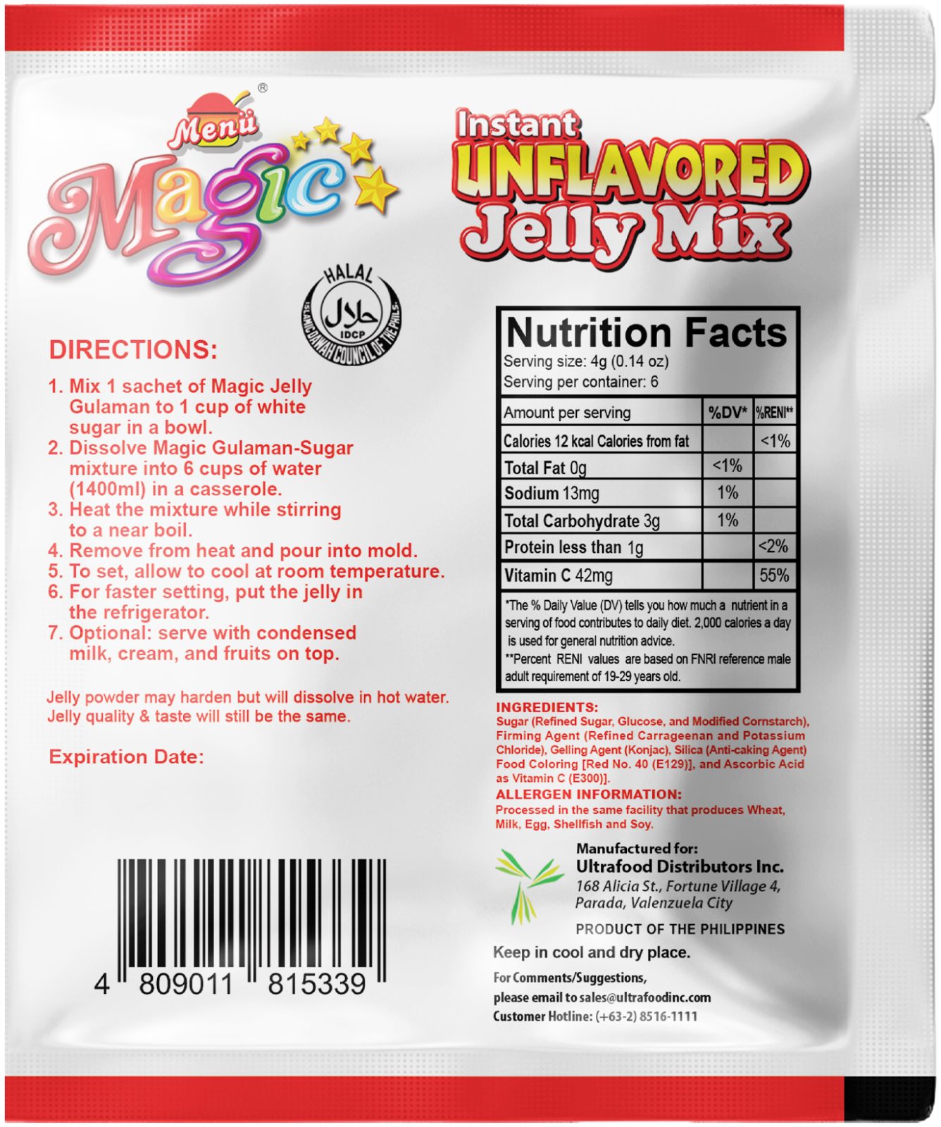 Menu Magic Jelly Red back image