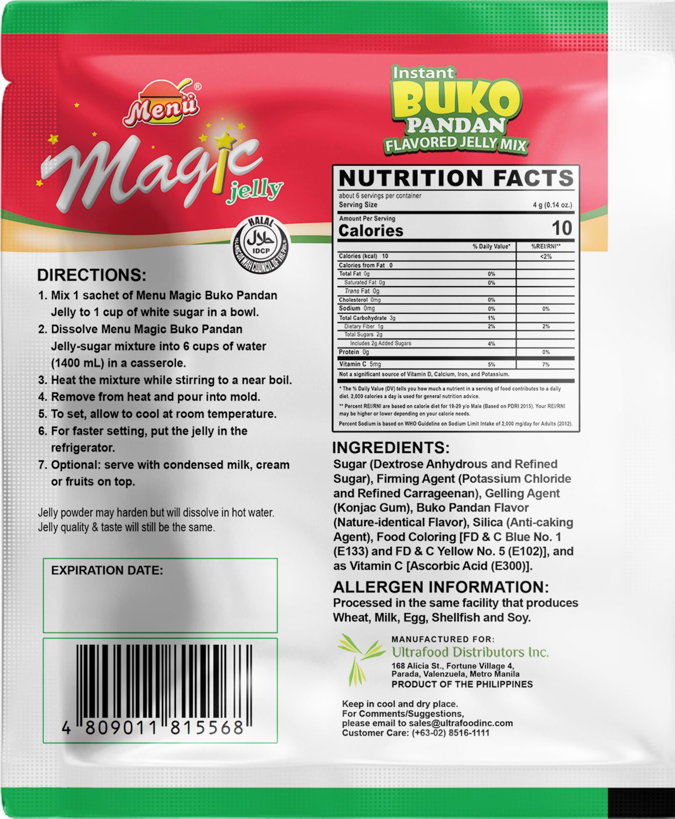 Menu Magic Jelly Buko Pandan back image