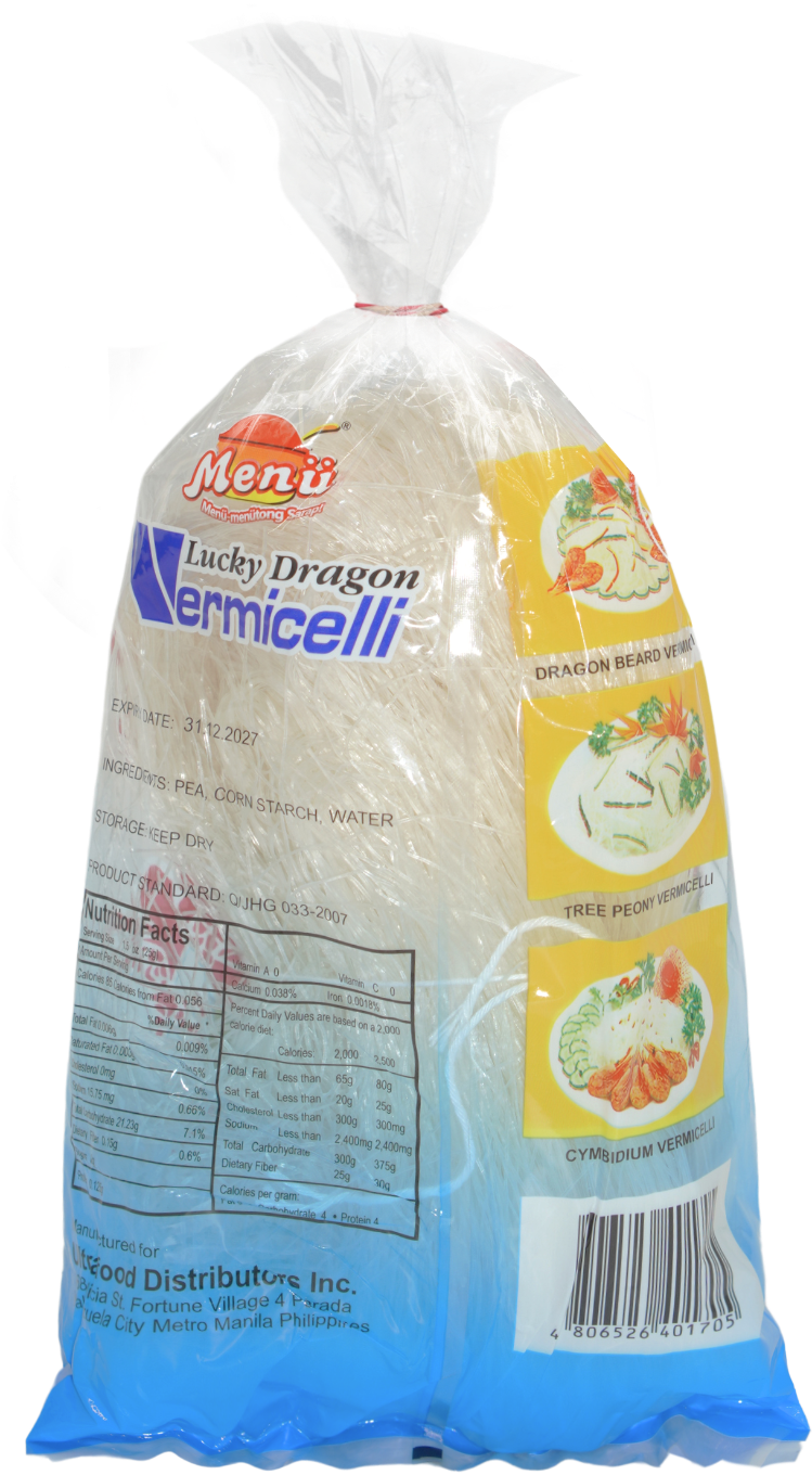 Menu Lucky Dragon Longkou Vermicelli Sotanghon Noodles 400G back image