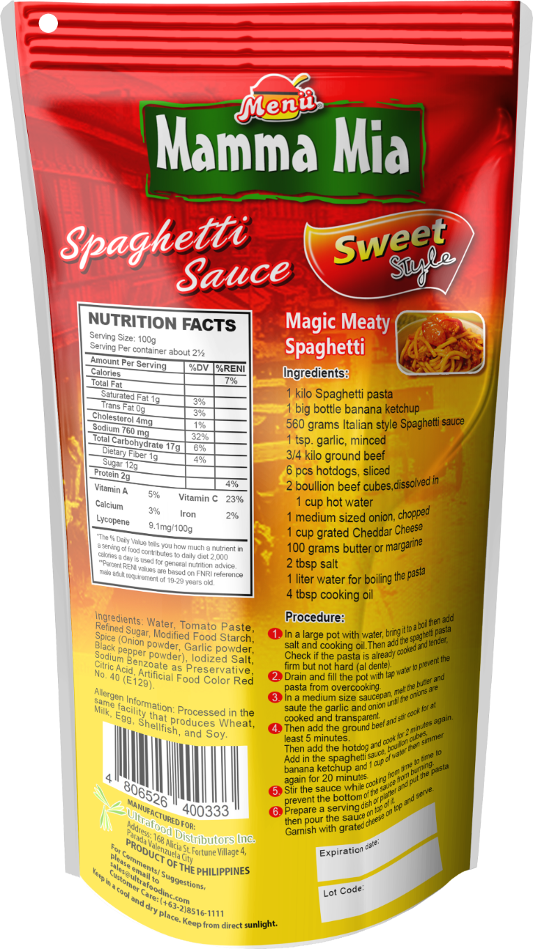 Menu Mamma Mia Sweet Style Spaghetti 250g back image