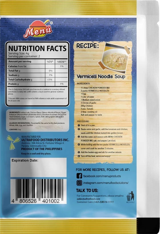 Menu Chicken Powder Mix 8G back image