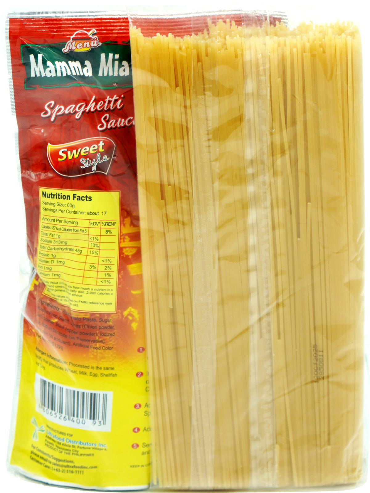 Menu Mamma Mia Sweet Style Spaghetti back image