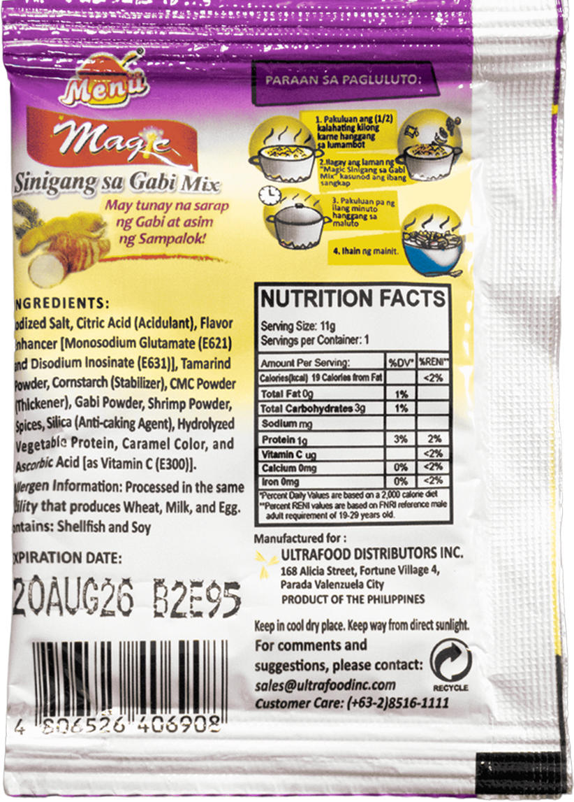 Menu Magic Sinigang sa Gabi Mix 11g back image