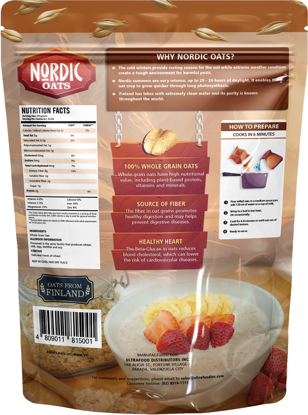 Nordic Whole Grain Rolled Oats back